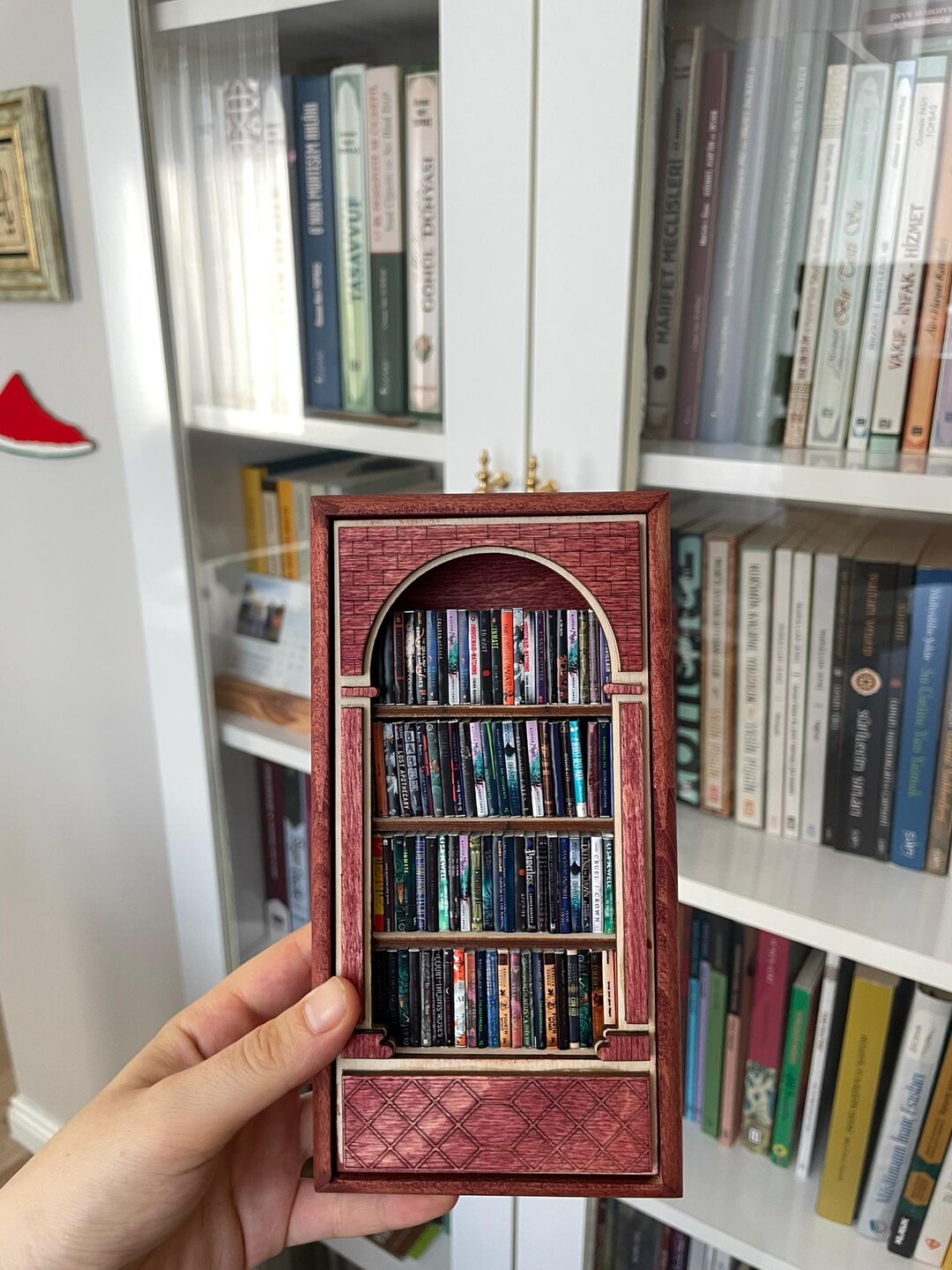 Miniature Wooden Bookshelf With Tiny Books, Carved Arch Design, Fantasy ...
