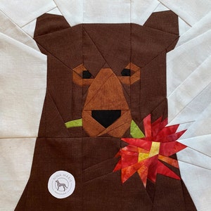 Animal Quilt Pattern, Flower Bear, Foundation Paper Piecing Pattern, PDF Sewing Pattern, Bear FPP, Easy Quilting Pattern