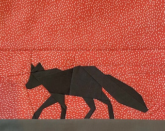 Mönster för djurquiltblock, rävquilt, rävsömnadsmönster, rävgrundpapperslappning, FPP, sött djursömnadsmönster, skogsmark, skog