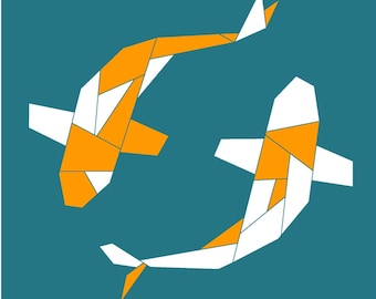 Peut inclure: Deux poissons koï en origami, l'un orange et l'autre blanc, sur un fond bleu sarcelle.