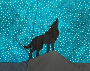 Animal Quilt Pattern, Wolf, Foundation Paper Piecing Pattern, PDF Sewing Pattern, Wolf FPP, Easy Quilting Pattern, Silhouette Wolf Moon Howl