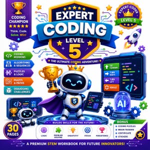 Quaderno di esercizi di programmazione avanzata di livello 5 per bambini / STEM Logica, Risoluzione dei problemi (Download digitale)