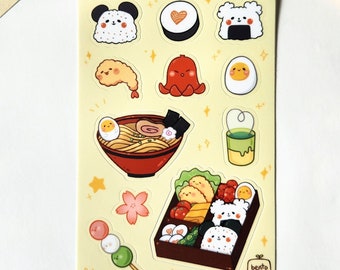 カワイイ弁当仲間ステッカーシート / 4 x 6インチ / かわいいデコレーション / ラーメン / ティータイム / 団子 / 日本食 / いただきます / ステッカーセット