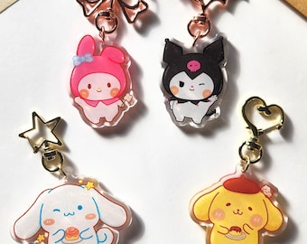 Chibi Keychain / Double Sided Glitter Epoxy Acrylic / Cute Gift / Kawaii Charm / Decor Accessories