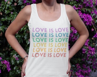 Pride Women's Racerback Tank, Love is Love, Pride Month tank, Gay Pride T Shirt, Pocket Pride Shirt, Equality Shirt, LGBTQ Gift