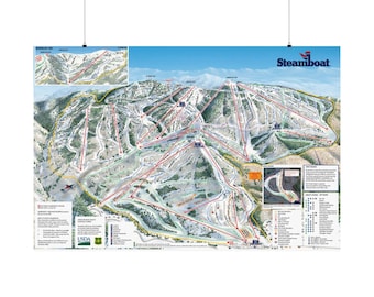 Steamboat Ski Resort Map Art Poster - 54X36 -  Skiing Wall Decor, Adventure Artwork, Travel Gift, Matte Horizontal Prints