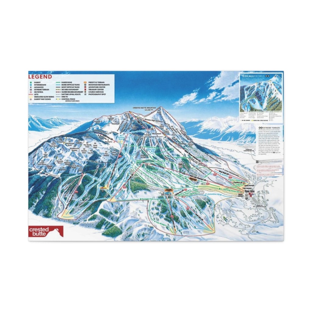 Crested Butte, Colorado Ski Map - Satin Canvas, Stretched, Ski Map