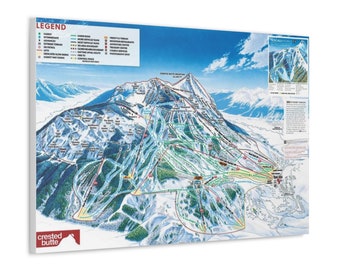 Crested Butte, Colorado Ski Map - Satin Canvas, Stretched, Ski Map, Crested Butte Ski Runs