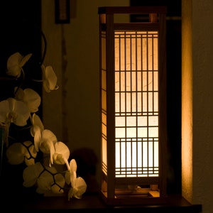 Classic japanese night light lantern (table lamp) made of wood and shoji paper