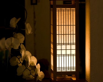 Classic japanese table night light lantern made of wood and shoji paper