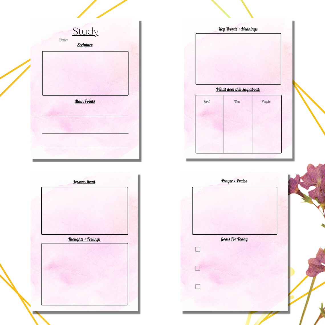 Pink Watercolor Themed | Printable Bible Study and Devotional Sheet ...