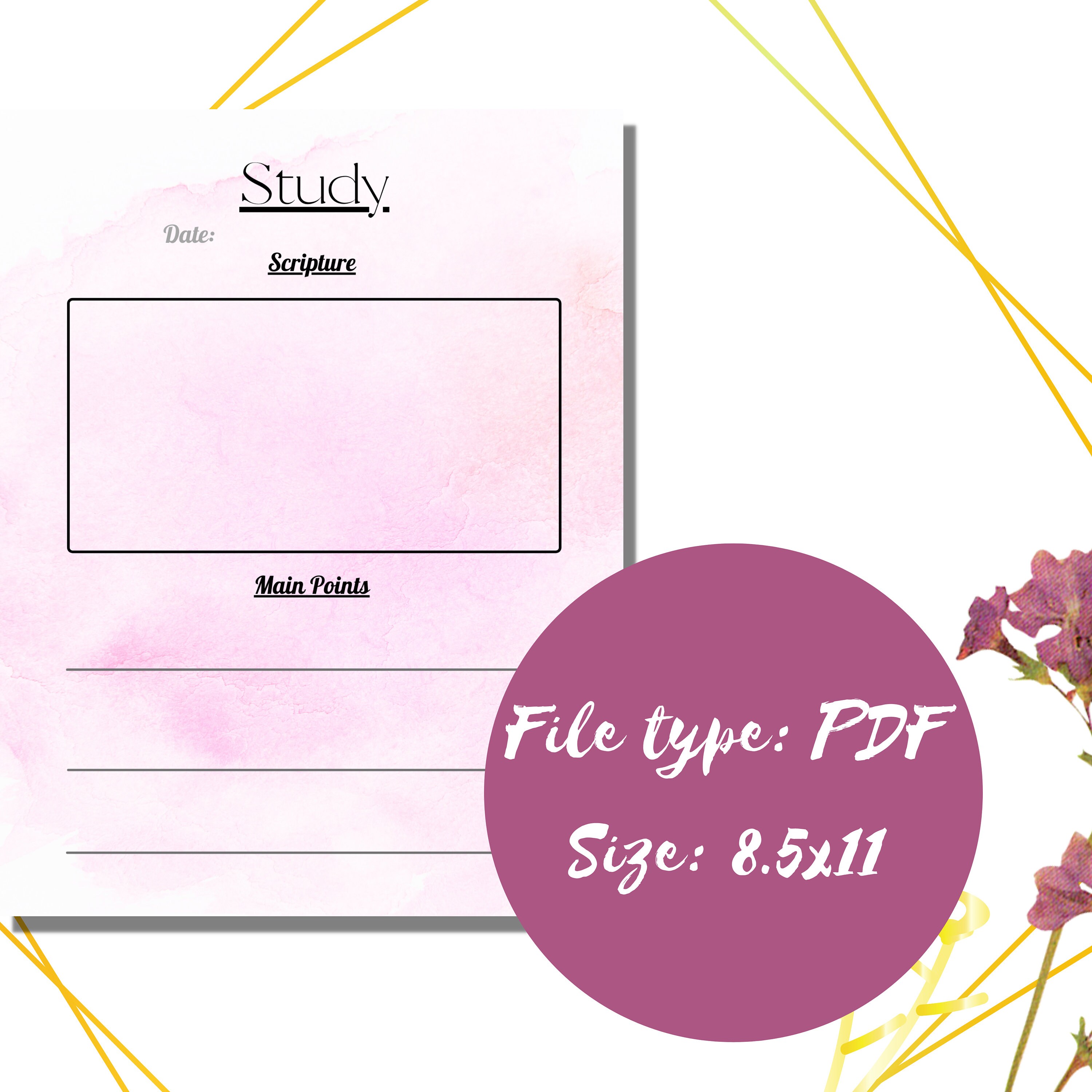 Pink Watercolor Themed | Printable Bible Study and Devotional Sheet ...