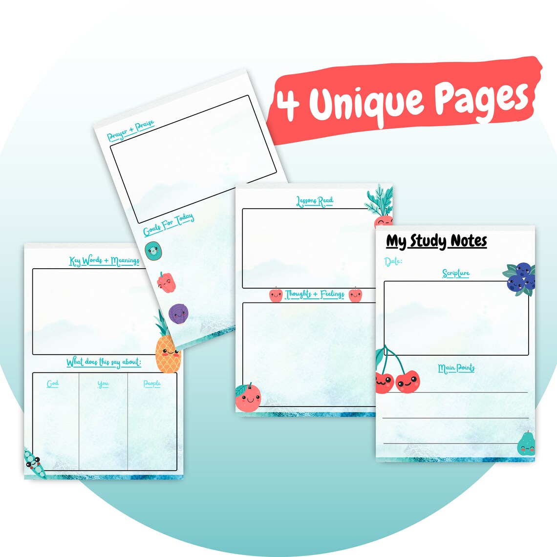 Kawaii Fruit Themed | Printable Bible Study and Devotional Sheet | in ...