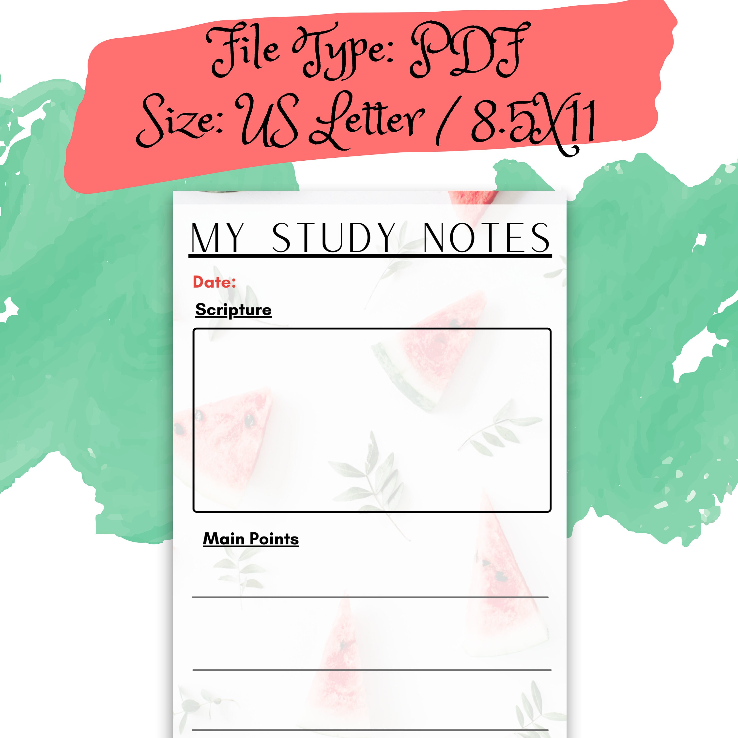Watermelon Scripture Watermelon and Green Leaves | Printable Bible Study and Devotional ...