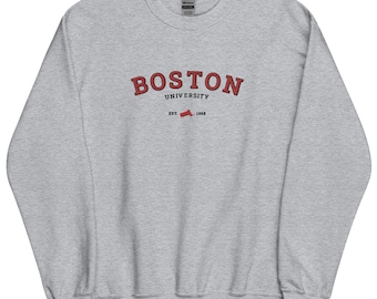 Boston University Sweater Embroidered Crewneck Vintage Massachusetts