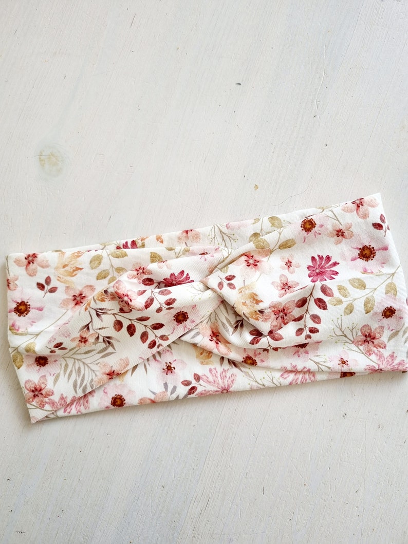 Girls' headband with high stretch content made of jersey with flowers rote Blumen