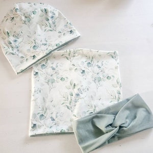 Loop scarf beanie girls children flowers eucalyptus