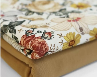 Jersey cotton sey flowers flower field vintage Ökotex