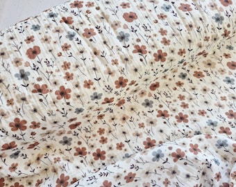 Mussselin Double Gauze Meterware Blumen beige braun