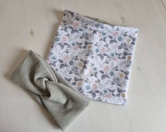 Loop scarf children girls scarf flowers grey