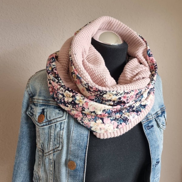 Loop scarf knitted scarf women's jersey flowers handmade