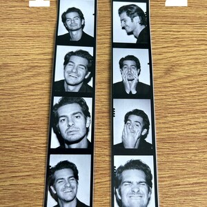 May include: Two black and white photo strips with a man making different facial expressions. The strips are numbered 1 and 2.