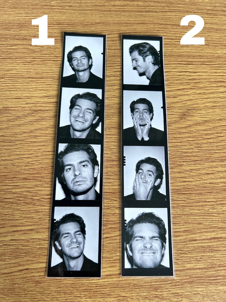 May include: Two black and white photo strips with a man making different facial expressions. The strips are numbered 1 and 2.
