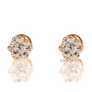 5 MM Colorless Old European Cut Moissanite Stud Earrings, 14K Gold Classic Solitaire Stud Earrings, Unique Minimalist Screw Back Studs