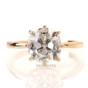 Old Mine Cut Elongated Cushion Moissanite Ring, Solitaire Engagement Ring, Vintage Solitaire Ring, Georgian Style Ring, Antique Gold Ring