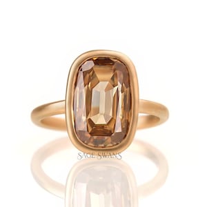 5 CT Old Mine Cut Elongated Cushion Champagne Moissanite Engagement Ring, Smooth Matte Finish Bezel Set Solitaire Ring, Antique Ring Gold