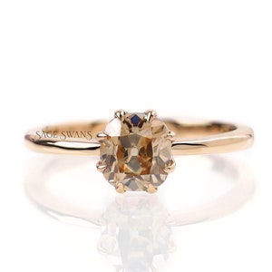 Old Mine Cut Cushion Champagne Moissanite Ring, Vintage Engagement Ring, Georgian Ring, Low Profile Set Ring, Claw Prong Ring, 14k Gold Ring