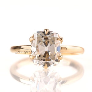 2.4 CT Old Mine Cut Elongated Cushion Moissanite Engagement Ring, Vintage Solitaire Ring, Antique Ring Women, Georgian Ring, 14k Gold Ring