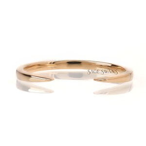14K Solid Gold Open Curved Wedding Band, Delicate Minimalist Knife Edge Open Cuff Ring, Open Graduated Stacking Matching Anniversary Band