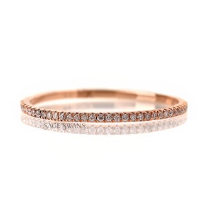 1.20 MM Micro Pave Moissanite Wedding Band, 14K Rose Gold Half Eternity Band, Delicate Thin Gold Stacking Matching Band, Classic Bridal Band