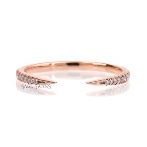 14K Solid Gold Moissanite Open Wedding Band, Unique Pave Set Spacer Band, Delicate Stacking Matching Bridal Band, Anniversary Gift For Her