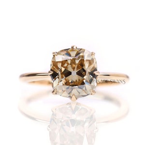 OMC Elongated Cushion Champagne Moissanite Ring, Champagne Engagement Ring, Vintage Solitaire Ring, Georgian Ring, Yellow Gold 8 Prong Ring