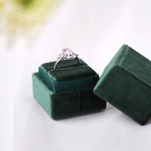 Emerald Green | Square Velvet Ring Box in Single/Double slots - Engagement & Wedding Ring Boxes, Keepsake, Shiny/ Luxurious Ring Holder Box