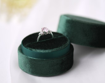 Emerald Green | Round Velvet Ring Box in Single/Double slots - Engagement & Wedding Ring Box, Keepsake, Dark Green Luxurious Ring Holder Box