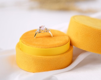 Honey Yellow | Round Velvet Ring Box in Single/Double slots - Engagement & Wedding Ring Box, Keepsake, Ring Bearer Gift, Bright Yellow Box