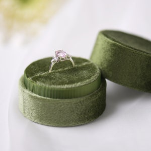 Moss Green | Round Velvet Ring Box in Single/Double slots- Engagement & Wedding Ring Boxes, Keepsake, Premium Olive Luxurious Ring Holder