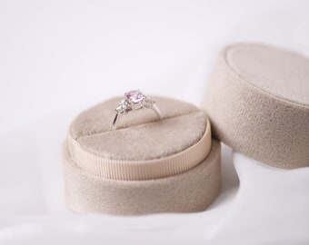 Ballet White | Round Velvet Ring Box in Single/Double slots - Engagement & Wedding Ring Box, Keepsake, Ring Bearer Gift, Ivory Cream Color