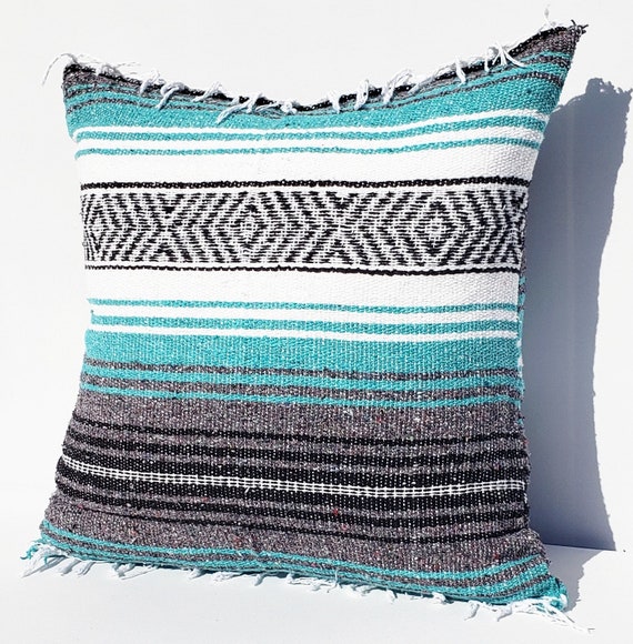 Teal Aqua Mexican Blanket Pillow serape Blanket falsa Blanket boho Decor surf Decor throw Pillow Cover accent Pillow nautical Coastal Decor Etsy Canada