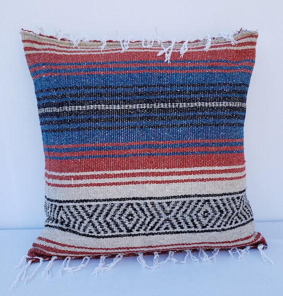 Rust Orange Mexican Blanket Pillow serape Blanket falsa Blanket