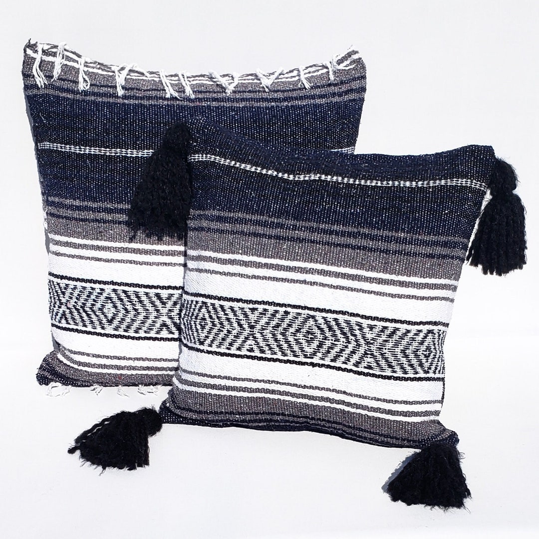 Navy Blue Mexican Blanket Pillowserape Blanketfalsa Etsy