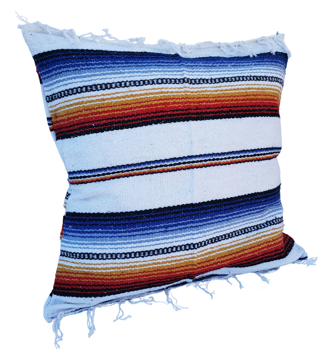 White Blue Mexican Blanket Pillow,serape Blanket,falsa Blanket,boho