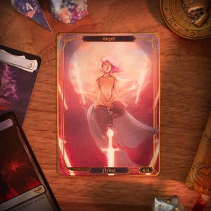 Token de anjo de MTG de metal - Magic the Gathering, comandante, proxy personalizado, contador de MTG, alterações