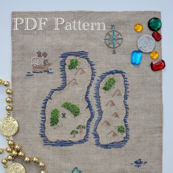 Treasure Map Hand Embroidery Pattern PDF Download