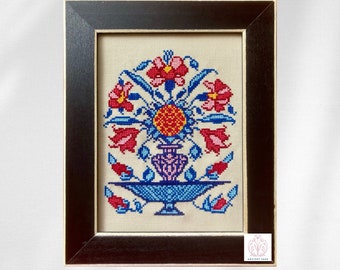 Cross Stitch Chart | Dahlia Joy Bouquet Sampler | Mughal Floral Pattern | Pakistani Art History | Printable Download Product