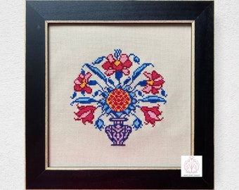 Cross Stitch Chart | Dahlia Joy Mini Bouquet Sampler | Mughal Floral Pattern | Pakistani Art History | Printable Download Product