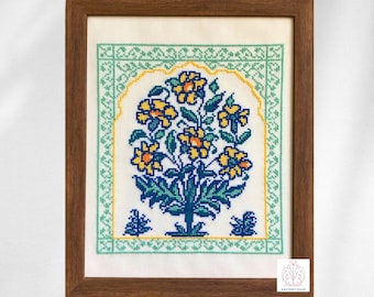 Cross Stitch Chart | Mughal  Daffodil Pattern | Flowers of Hope Reproduction Sampler | Pakistani Art History | Printable Download Product
